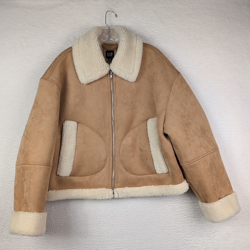 NWT GAP Vegan Suede Sherpa Trim Jacket Brannan Brown - Women's‎ Size XL